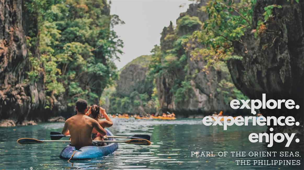 A photo of a couple kayaking.